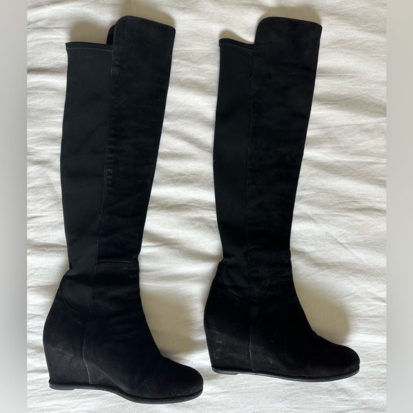 Stuart weitzman black suede over the knee boots - wedge heel. Size 7.5 - Picture 4 of 6